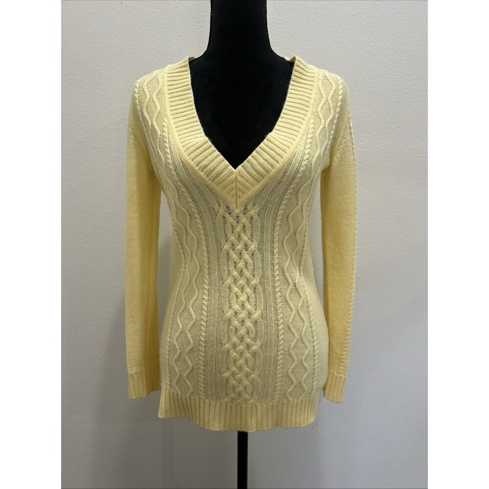 New York & Company Womens XS  V Neck Sweater Long Sleeve Pullover Yellow